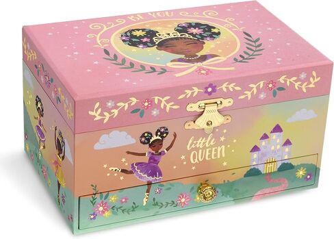 صندوق تخزين المجوهرات الموسيقية للفتيات من Jewelkeeper مع درج قابل للسحب، راقصة باليه سوداء، حزمة تصميم الملكة الصغيرة مع 15 قطعة من لعبة التظاهر للفتيات ومجموعة شاي من القصدير وحقيبة حمل - تصميم راقصة الباليه in Kuwait