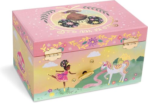 صندوق تخزين المجوهرات الموسيقية للفتيات من Jewelkeeper مع درج قابل للسحب، راقصة باليه سوداء، حزمة تصميم الملكة الصغيرة مع 15 قطعة من لعبة التظاهر للفتيات ومجموعة شاي من القصدير وحقيبة حمل - تصميم راقصة الباليه in Kuwait