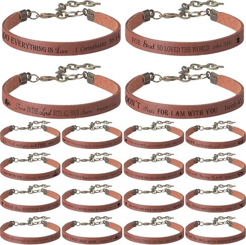 Jeyiour 20 Pieces Bible Verse Bracelets Bulk Christian Leather Bracelets, God Faith Scripture Quotes Bracelet, Inspirational Gifts Bible Bracelets Scripture for Office School Home Woman Man in Saudi Arabia