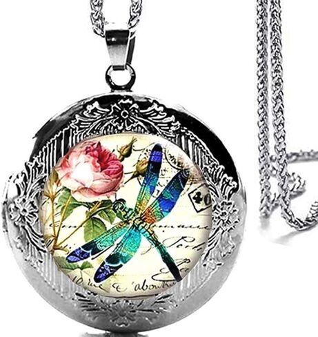 DianaL Boutique Silver Tone Beautiful Dragonfly Locket Pendant Necklace 24" Stainless Steel Chain in Saudi Arabia