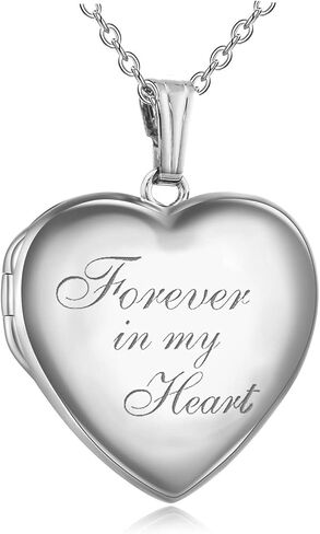 Caiyao Engraved Love Heart Holds Pictures Photo Locket Pendant Necklace14K Silver Plated Polished Peach Heart Necklace for Women Girl Mens Boy Mother Jewelry Gift in Kuwait