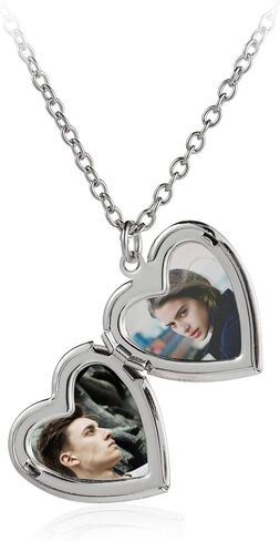 Caiyao Engraved Love Heart Holds Pictures Photo Locket Pendant Necklace14K Silver Plated Polished Peach Heart Necklace for Women Girl Mens Boy Mother Jewelry Gift in Kuwait