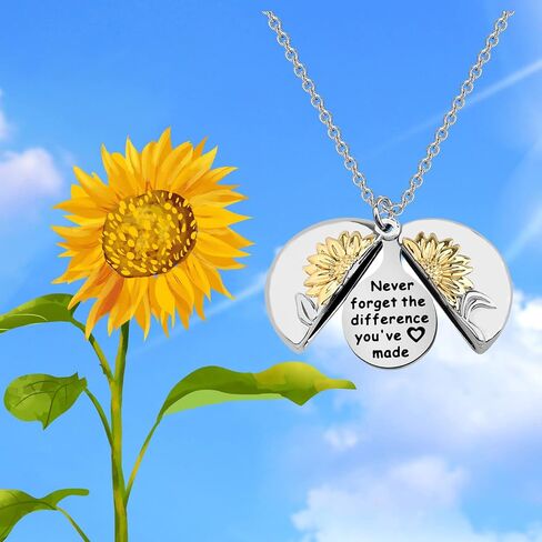 MYOSPARK Never Forget The Difference You've Made Sunflower Locket Necklace Appreciation Gifts for Colleague Best Friends in Saudi Arabia