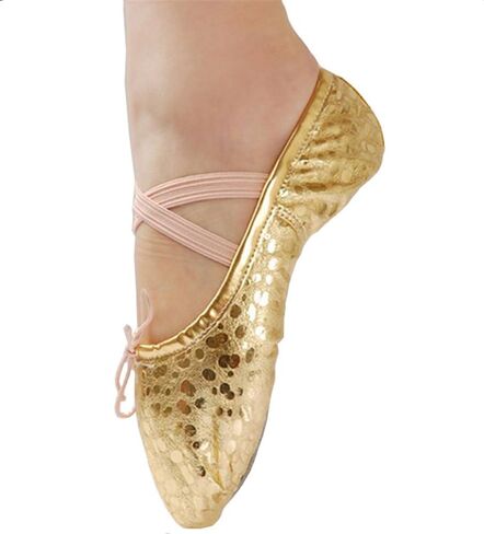 missfiona Womens PU Leather Ballet Slippers Dance Shoes Split Sole Belly Flat Adult Dance Trainers in Saudi Arabia