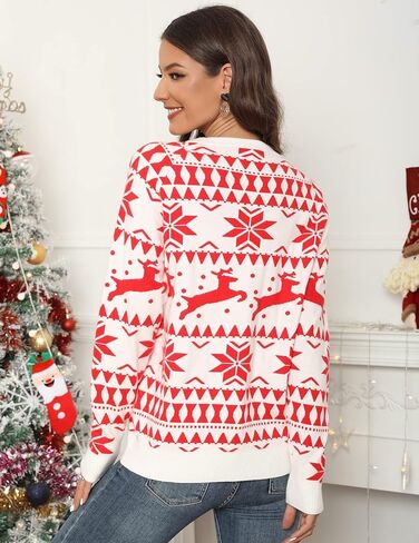 سارين ماثيوز سانتا البلوزات للنساء كم طويل فضفاض دافئ متماسكة البلوز عطلة قبيحة عيد الميلاد الرنة سترة in Kuwait