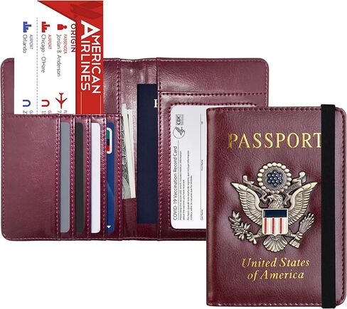 Ciana Passport Holder Cover Wallet RFID Blocking Leather Card Case with Vaccine Card Slot Travel Accessories for Women & Men (Maroon) in Kuwait