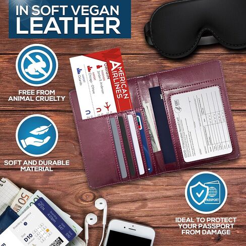 Ciana Passport Holder Cover Wallet RFID Blocking Leather Card Case with Vaccine Card Slot Travel Accessories for Women & Men (Maroon) in Kuwait