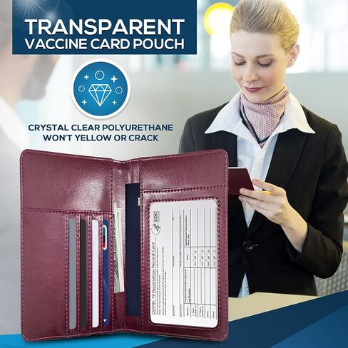 Ciana Passport Holder Cover Wallet RFID Blocking Leather Card Case with Vaccine Card Slot Travel Accessories for Women & Men (Maroon) in Kuwait