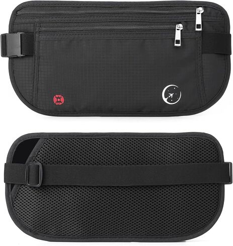 ZOPPEN Money Belt for Travel for Men Hidden, Passport Holder Travel Pouch Rfid Travel Money Belt Under Clothes, Travel Wallet Document Holder, Ultra Slim, Water-Resistant with Adjustable Soft Elastic Belt Fits Waist 56" in Kuwait