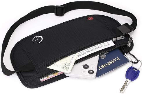 ZOPPEN Money Belt for Travel for Men Hidden, Passport Holder Travel Pouch Rfid Travel Money Belt Under Clothes, Travel Wallet Document Holder, Ultra Slim, Water-Resistant with Adjustable Soft Elastic Belt Fits Waist 56" in Kuwait