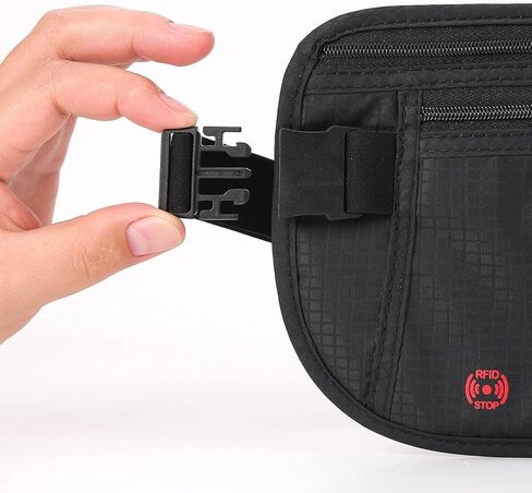 ZOPPEN Money Belt for Travel for Men Hidden, Passport Holder Travel Pouch Rfid Travel Money Belt Under Clothes, Travel Wallet Document Holder, Ultra Slim, Water-Resistant with Adjustable Soft Elastic Belt Fits Waist 56" in Kuwait