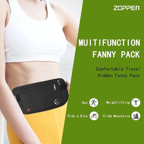 ZOPPEN Money Belt for Travel for Men Hidden, Passport Holder Travel Pouch Rfid Travel Money Belt Under Clothes, Travel Wallet Document Holder, Ultra Slim, Water-Resistant with Adjustable Soft Elastic Belt Fits Waist 56" in Kuwait