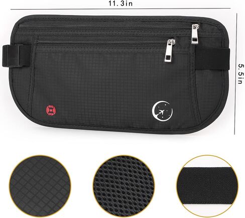 ZOPPEN Money Belt for Travel for Men Hidden, Passport Holder Travel Pouch Rfid Travel Money Belt Under Clothes, Travel Wallet Document Holder, Ultra Slim, Water-Resistant with Adjustable Soft Elastic Belt Fits Waist 56" in Kuwait