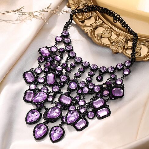 Flyonce Costume Jewelry Rhinestone Crystal Bib Statement Chunky Collar Necklace for Women Girls in Saudi Arabia
