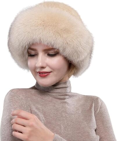 Winter Russian Fur Hat for Women Girls Warm Knitted Mink Real Fur Headband Fluffy Furry Hat with Fox Brim Outdoor in Saudi Arabia