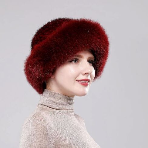 Winter Russian Fur Hat for Women Girls Warm Knitted Mink Real Fur Headband Fluffy Furry Hat with Fox Brim Outdoor in Saudi Arabia