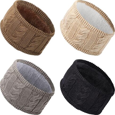 Syhood 4 Pieces Ear Wamer Heaband Winter Warmer Headband Lined Cable Knit Ear Band Covers Stretch Soft Ear Warmer Headband for Women Men (Black, Dark Gray, Light Gray, Beige) in Saudi Arabia