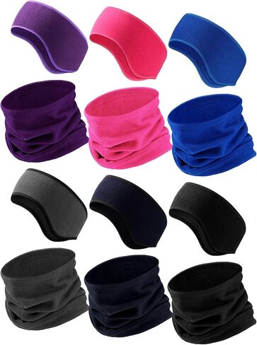 12 Pcs Polar Fleece Ear Warmers Headband Neck Warmer Set Winter Ear Warmers Winter Neck Gaiter for Men Women Winter Outdoor Sports in Kuwait