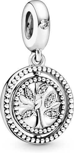 Pandora Spinning Family Tree Dangle Charm - Compatible Moments Bracelets - Jewelry for Women - Gift for Women in Your Life - Made with Sterling Silver, Cubic Zirconia & Enamel in Saudi Arabia