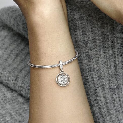 Pandora Spinning Family Tree Dangle Charm - Compatible Moments Bracelets - Jewelry for Women - Gift for Women in Your Life - Made with Sterling Silver, Cubic Zirconia & Enamel in Saudi Arabia