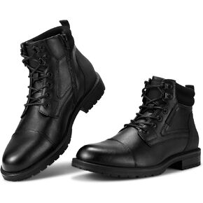 Rollda Men's Motorcycle Boots Combat Boots Casual Dress Boots for Men Lace Up Cap Toe Ankle Boots