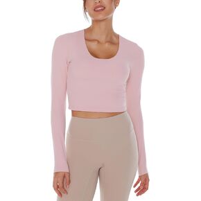 ENERBLOOM Womens Long Sleeve Shirts Workout Crop Tops Yoga Tee Built in Bra Mild Support Cream Feeling Athletic Top U-Neck in Saudi Arabia
