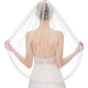 Cliory طرحة زفاف دانتيل حجاب زفاف قصير حجاب زفاف بسيط مشط حجاب العروس حجاب العازبة للعروس والنساء in Kuwait