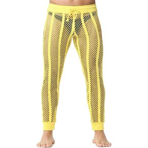 MIZOK Men's Mesh Fishnet Pants Sexy See Through Leggings Drawstring Striped Workout Sweatpants in Kuwait