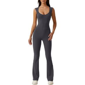QINSEN Womens Sweetheart Neck Sleeveless Jumpsuit High Waist Long Flared Pants Stretch Jumpsuit