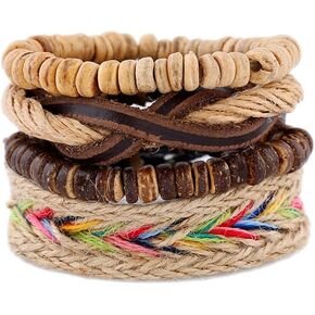 Dmaiy Leather Boho Bracelets Braided Beaded Bracelet Hemp Rope Stackable Bracelets for Men Women and Teenage in Kuwait