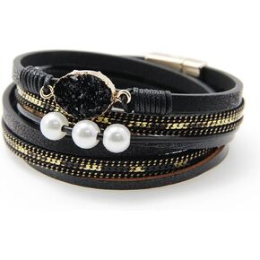 Long tiantian Leather Wrap Bracelets for Women Trendy Crystal Beaded Bracelets Boho Jewelry for Women Pulseras para Mujer Stackable Bangle Cuff Bracelets for Women Gifts for Women
