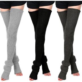 SATINIOR Leg Warmers 3 Pairs Thigh High Leg Warmers Knit Long Leg Warmers Warm Sweater Leg Warmers Women Leg Footless Socks