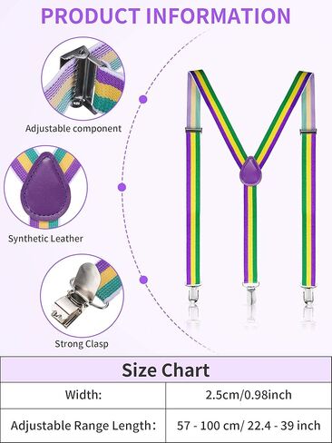 4 Pieces Mardi Gras Suspenders Mardi Gras Mens Costume Suspenders and Bowtie Set, Adjustable Elastic Y Back Style Suspender Party Supplies Suspenders Shoulder Straps for Boys and Men in Saudi Arabia