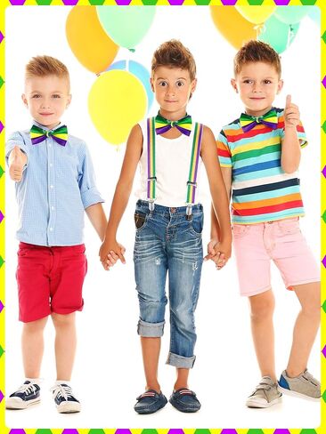 4 Pieces Mardi Gras Suspenders Mardi Gras Mens Costume Suspenders and Bowtie Set, Adjustable Elastic Y Back Style Suspender Party Supplies Suspenders Shoulder Straps for Boys and Men in Saudi Arabia