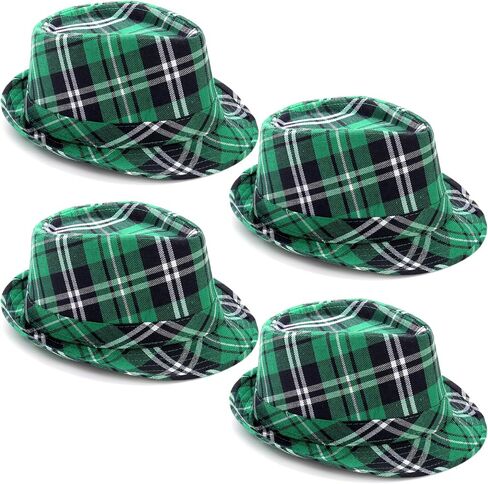 TOPZEA 4 Pieces Irish Plaid Green Fedora, Fun St. Patrick's Day Costume Head Pieces Accessories Leprechaun Hat for Kids Women Men, Birthday Gifts in Saudi Arabia