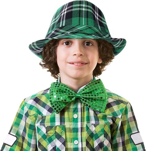 TOPZEA 4 Pieces Irish Plaid Green Fedora, Fun St. Patrick's Day Costume Head Pieces Accessories Leprechaun Hat for Kids Women Men, Birthday Gifts in Saudi Arabia