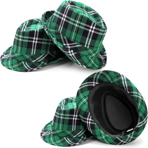 TOPZEA 4 Pieces Irish Plaid Green Fedora, Fun St. Patrick's Day Costume Head Pieces Accessories Leprechaun Hat for Kids Women Men, Birthday Gifts in Saudi Arabia
