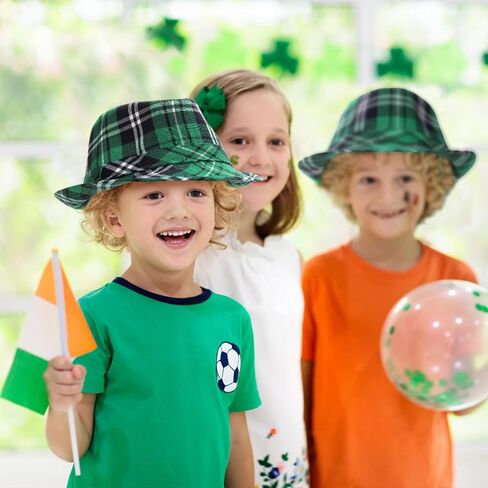 TOPZEA 4 Pieces Irish Plaid Green Fedora, Fun St. Patrick's Day Costume Head Pieces Accessories Leprechaun Hat for Kids Women Men, Birthday Gifts in Saudi Arabia