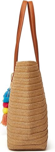 Epsion Straw Beach Bags Tote Tassels Bag Hobo Summer Handwoven Shoulder Bags Purse With Pom Poms in Kuwait