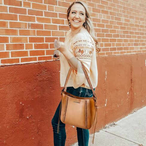 Montana West Genuine Leather Purses for Women Hobo Bags with Tooling Handle & Tassels in Saudi Arabia