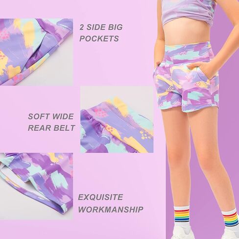 شورت رياضي للفتيات من BIG ELEPHANT مزود بجيوب، شورت رياضي لكرة السلة وكرة القدم والجري والجيم للشباب من عمر 4 إلى 14 عامًا in Kuwait