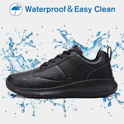 Taquco Non Slip Work Shoes for Women Food Service Lightweight Waterproof Kitchen Chef Shoe Restaurant Walking Sneakers Nursing Slip Resistant Footwear, Black in Saudi Arabia