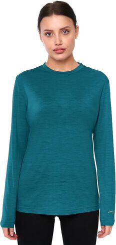 Merino Wool Base Layer Women - 100% Merino Wool Shirt Women Thermal Underwear Long Sleeve T-Shirt for Hiking (Small, 170 Jade Blue) in Saudi Arabia