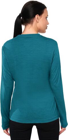 Merino Wool Base Layer Women - 100% Merino Wool Shirt Women Thermal Underwear Long Sleeve T-Shirt for Hiking (Small, 170 Jade Blue) in Saudi Arabia