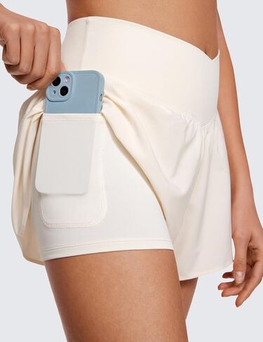 CRZ YOGA Crossover Butterfly Athletic Shorts for Women 2 in 1 Flowy High Waisted Tennis Running Workout Shorts Pockets in Kuwait