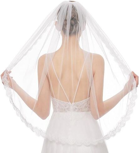 Cliory طرحة زفاف دانتيل حجاب زفاف قصير حجاب زفاف بسيط مشط حجاب العروس حجاب العازبة للعروس والنساء in Kuwait