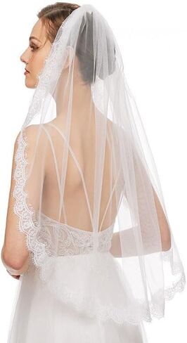Cliory طرحة زفاف دانتيل حجاب زفاف قصير حجاب زفاف بسيط مشط حجاب العروس حجاب العازبة للعروس والنساء in Kuwait