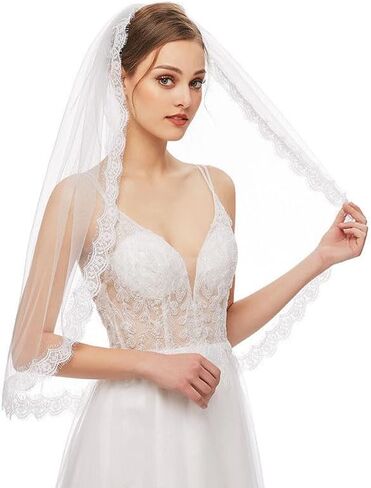 Cliory طرحة زفاف دانتيل حجاب زفاف قصير حجاب زفاف بسيط مشط حجاب العروس حجاب العازبة للعروس والنساء in Kuwait