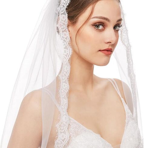 Cliory طرحة زفاف دانتيل حجاب زفاف قصير حجاب زفاف بسيط مشط حجاب العروس حجاب العازبة للعروس والنساء in Kuwait