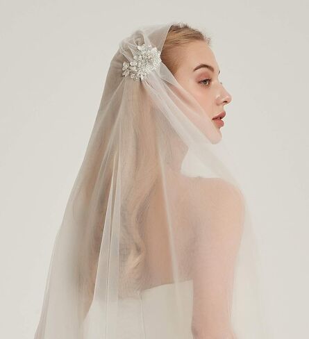 Leimandy 1930s طبقة مزدوجة حجاب الزفاف بلورات طرحة زفاف خوذة B07 in Kuwait